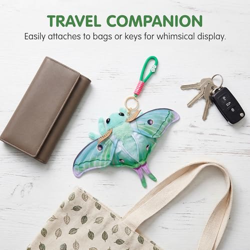 Realistic Luna Moth Plush Toy - Soft 7.5 Inch Stuffed Animal Keychain, Cute Green Moth Plushie