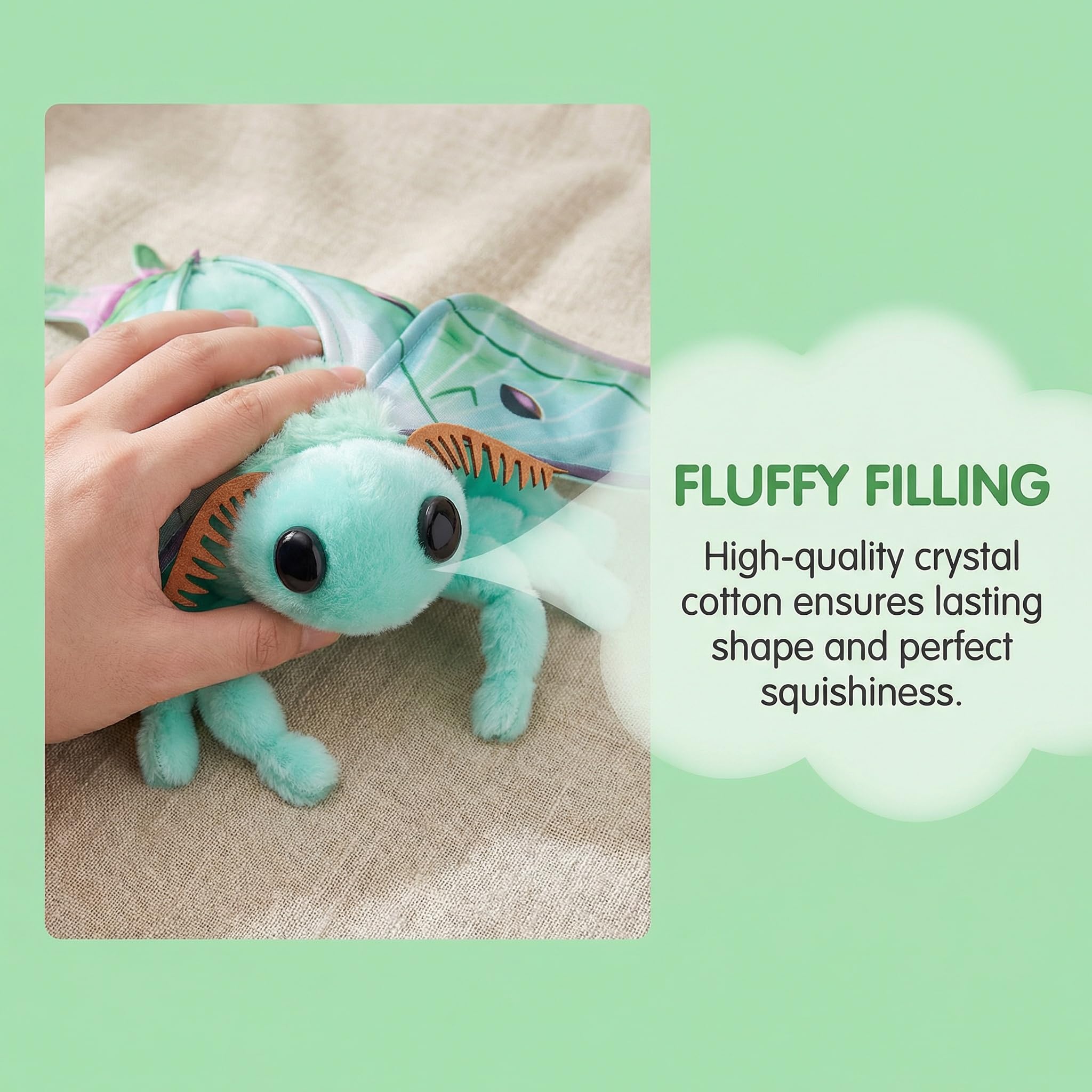 Realistic Luna Moth Plush Toy - Soft 7.5 Inch Stuffed Animal Keychain, Cute Green Moth Plushie