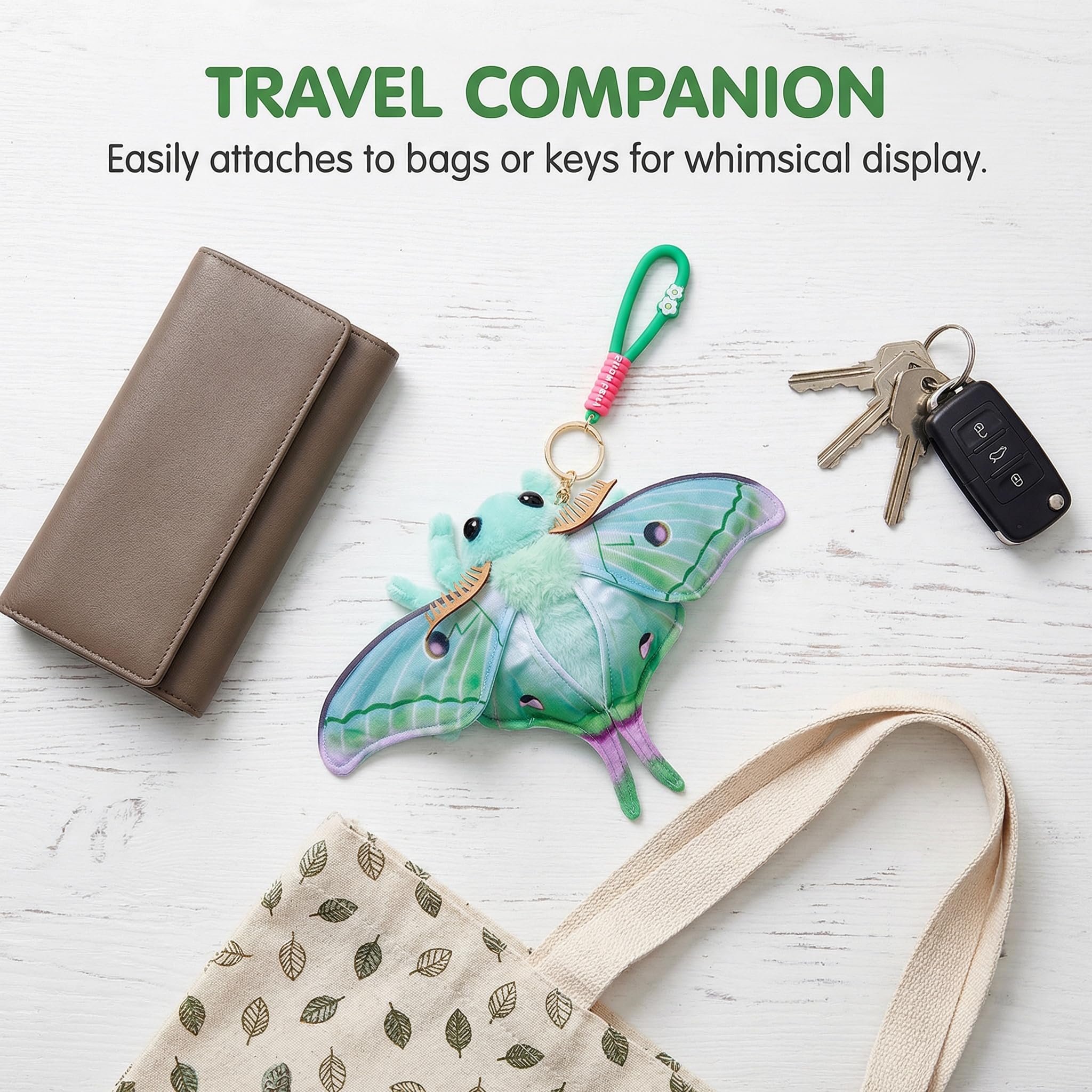 Realistic Luna Moth Plush Toy - Soft 7.5 Inch Stuffed Animal Keychain, Cute Green Moth Plushie