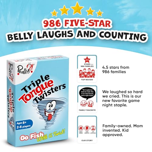 Really?! Triple Tongue Twisters Card Game – Fun Family Game Night Activity for Teens and Adults, Travel-Friendly Party Game for 2-6 Players Ages 8+
