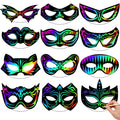 Realspring 60-Pack Hero Scratch Paper Masks – DIY Craft Kit with 12 Styles, Wooden Sticks & Elastic Ropes