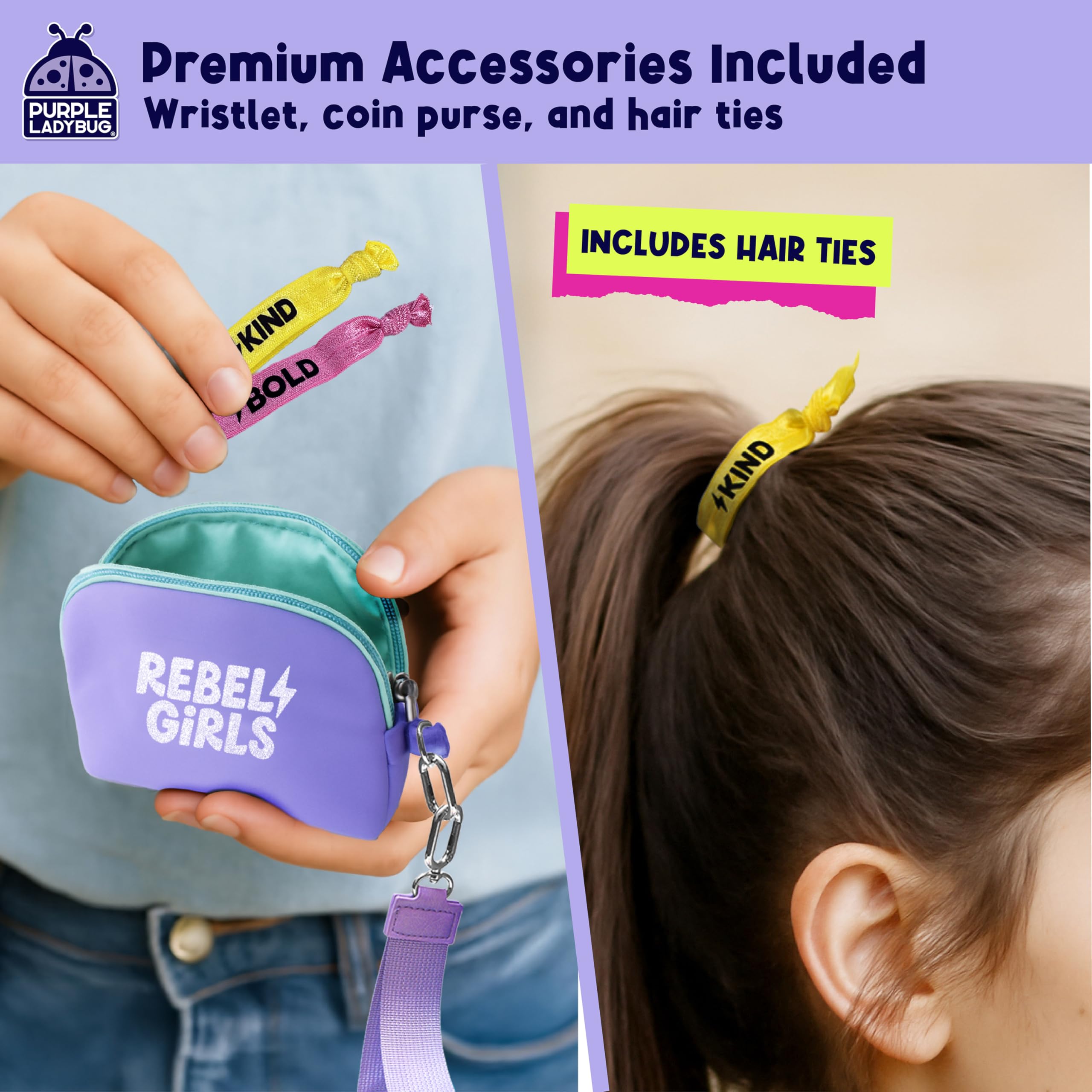 Rebel Girls Decorate Your Own Water Bottle Kit - 32oz BPA-Free Sports Bottle with Motivational Stickers, Hair Ties & More - Creative Gift for Girls Ages 6+
