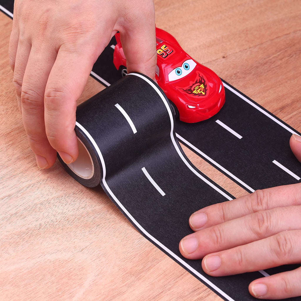 RECER Black Track Tape 2 Rolls – Toy Car Race Track Decoration for Kids Parties (2.4" x 33ft Each)