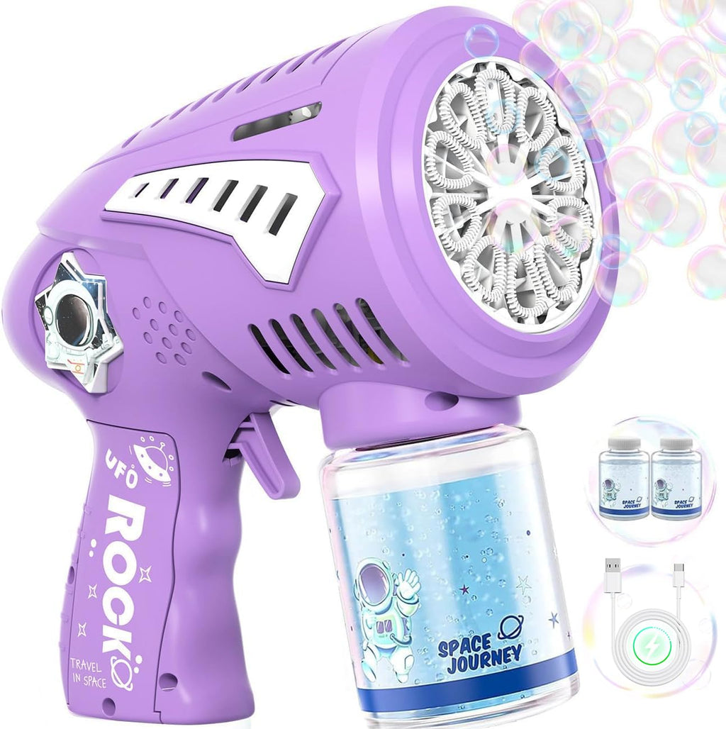 Rechargeable Bubble Gun with 30% Bigger Bubbles, LED, and Leakproof Design - Perfect Gift for Ages 3-15