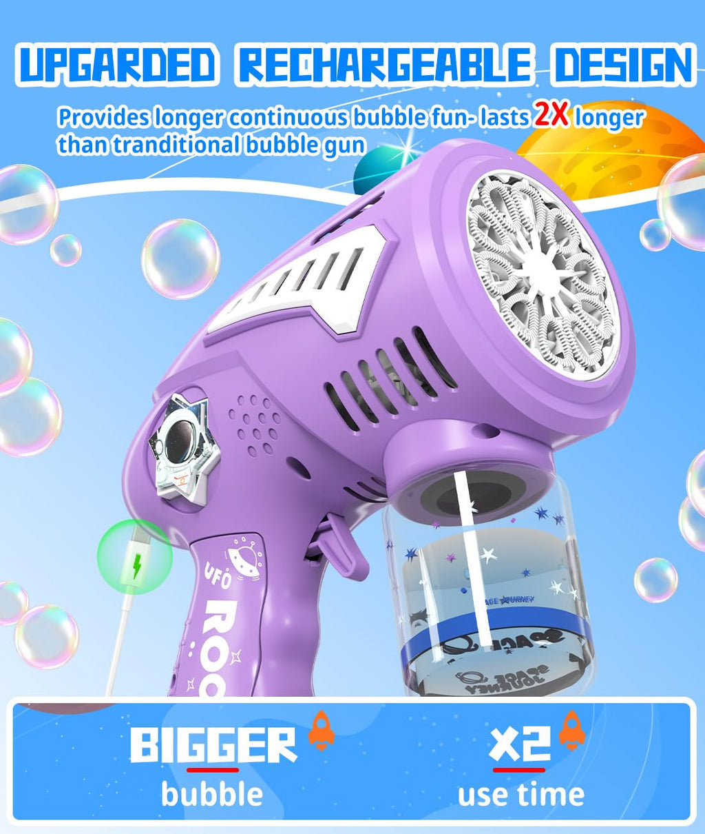 Rechargeable Bubble Gun with 30% Bigger Bubbles, LED, and Leakproof Design - Perfect Gift for Ages 3-15