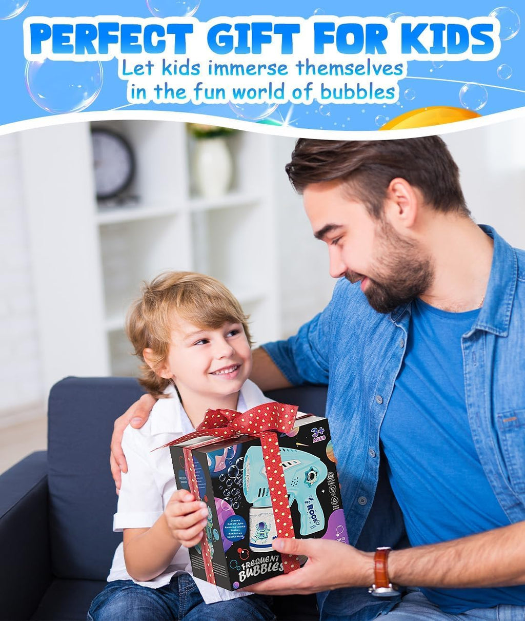 Rechargeable Bubble Gun with 30% Bigger Bubbles, LED, and Leakproof Design - Perfect Gift for Ages 3-15