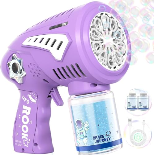 Rechargeable Bubble Gun with 30% Bigger Bubbles, LED, and Leakproof Design - Perfect Gift for Ages 3-15