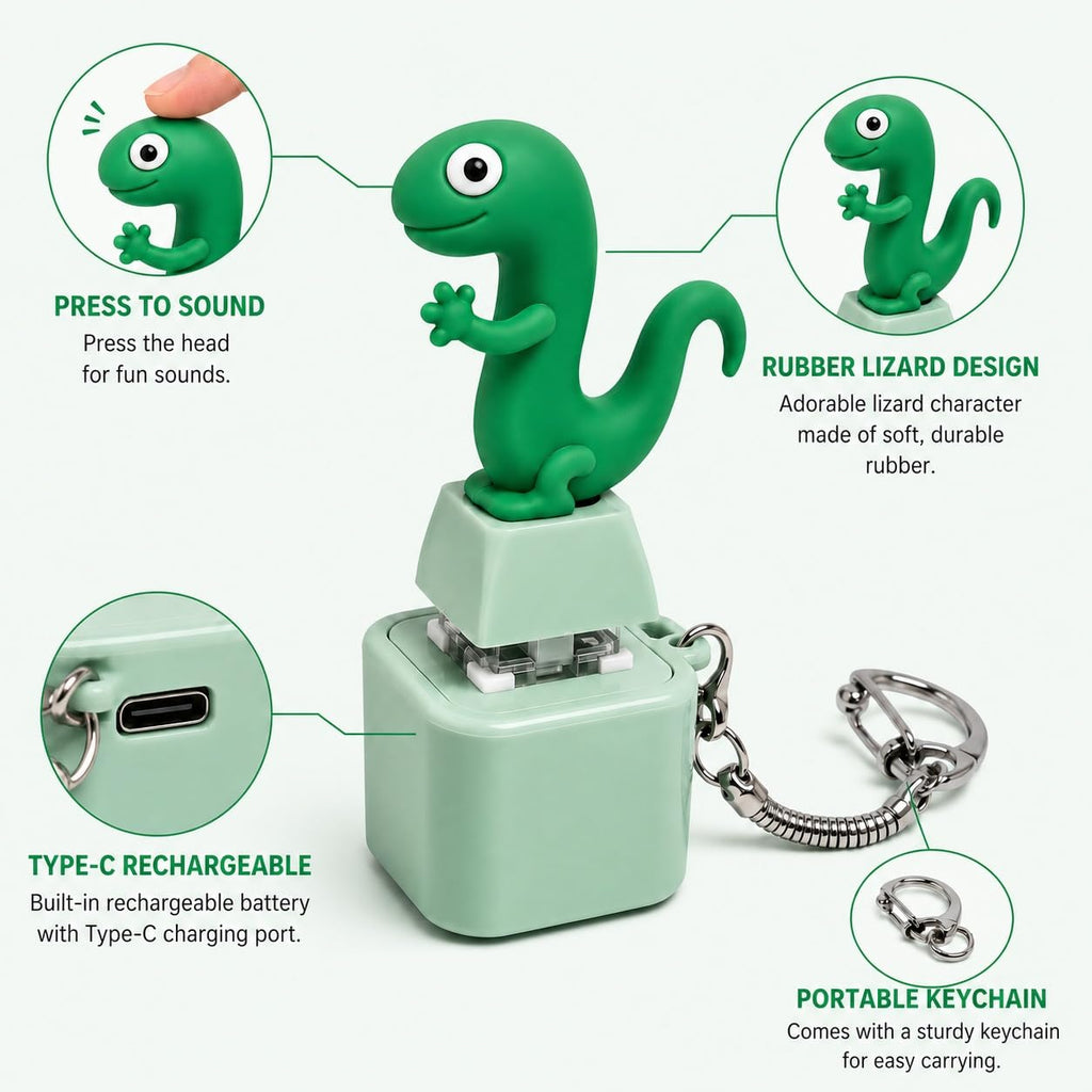 Rechargeable Lizard Button Fidget Toy – Meme Sound Keychain for Stress Relief