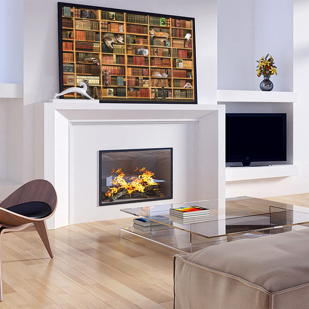RECHIATO 1000-Piece Cat Library Jigsaw Puzzle – Funny Kitten Bookshelf Scene for Adults and Teens