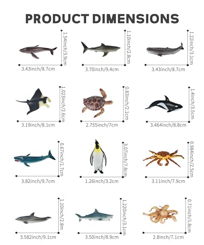 RECUR 12-Piece Hand-Painted Shark Figurines Set - Hammerhead, Whale Shark, Great White for Cake Toppers, Bath Toys, Educational Play