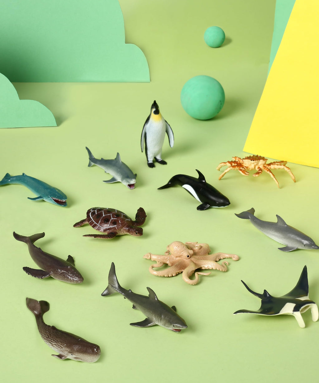 RECUR 12-Piece Hand-Painted Shark Figurines Set - Hammerhead, Whale Shark, Great White for Cake Toppers, Bath Toys, Educational Play
