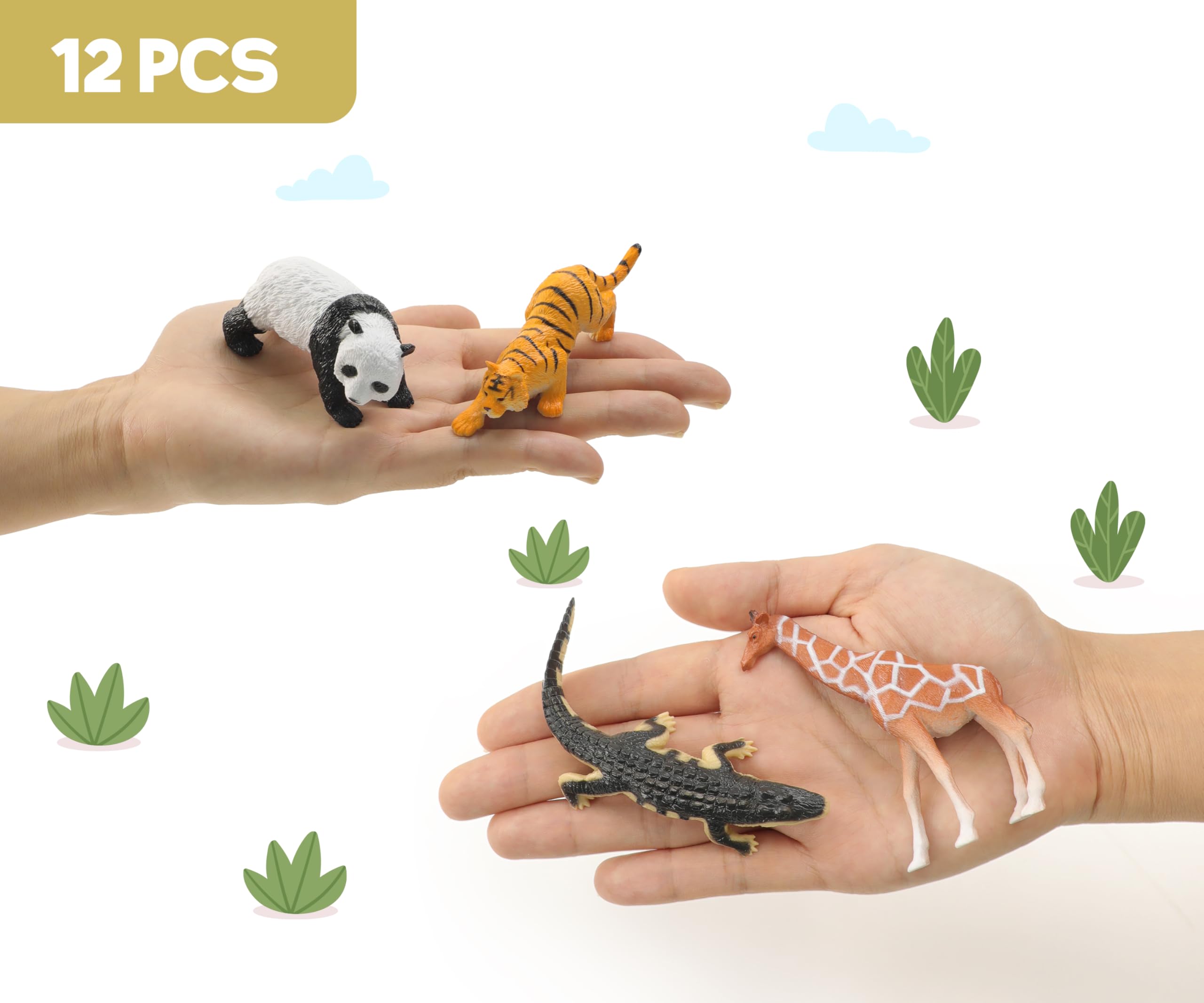RECUR 12-Piece Hand-Painted Wild Animal Figurines - Safari Toys for Toddlers