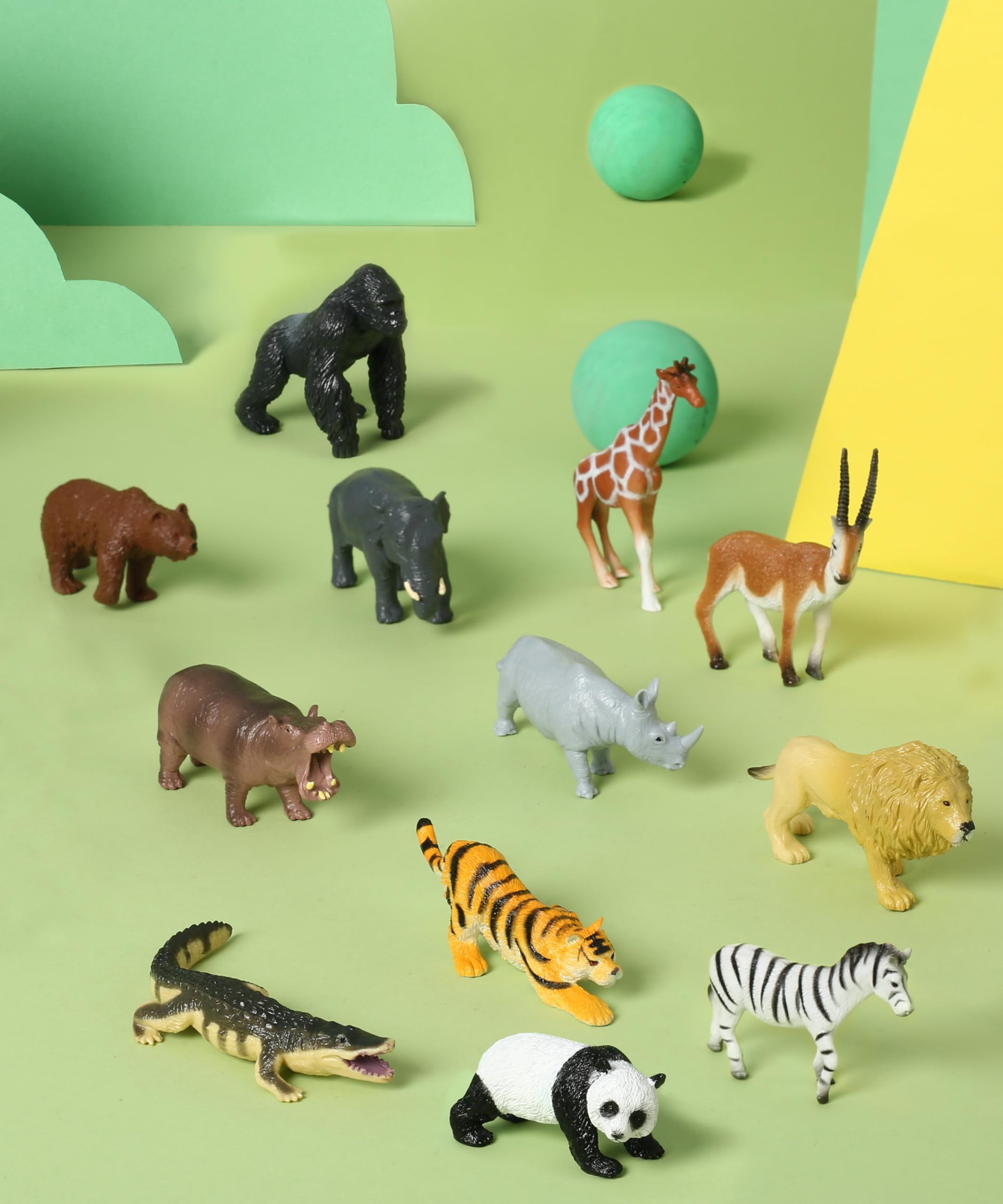 RECUR 12-Piece Hand-Painted Wild Animal Figurines - Safari Toys for Toddlers