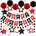 Red and Black Birthday Party Decorations Kit - Banner, Honeycomb Balls, Star Streamers, and Circle Dots Garland by meowtastic
