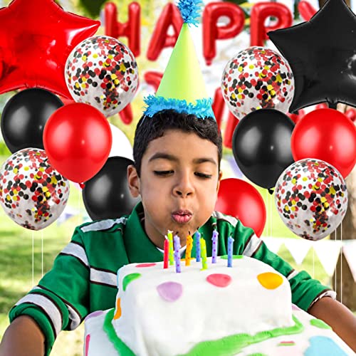 Red Black Birthday Party Decoration Kit - Banner, Curtain & Latex Balloons by LZVPL