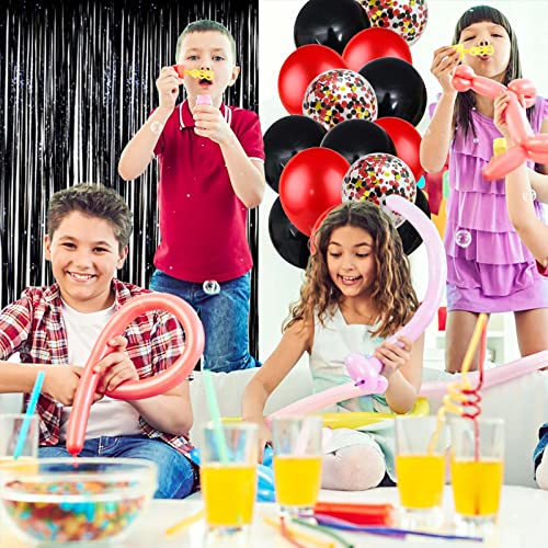 Red Black Birthday Party Decoration Kit - Banner, Curtain & Latex Balloons by LZVPL