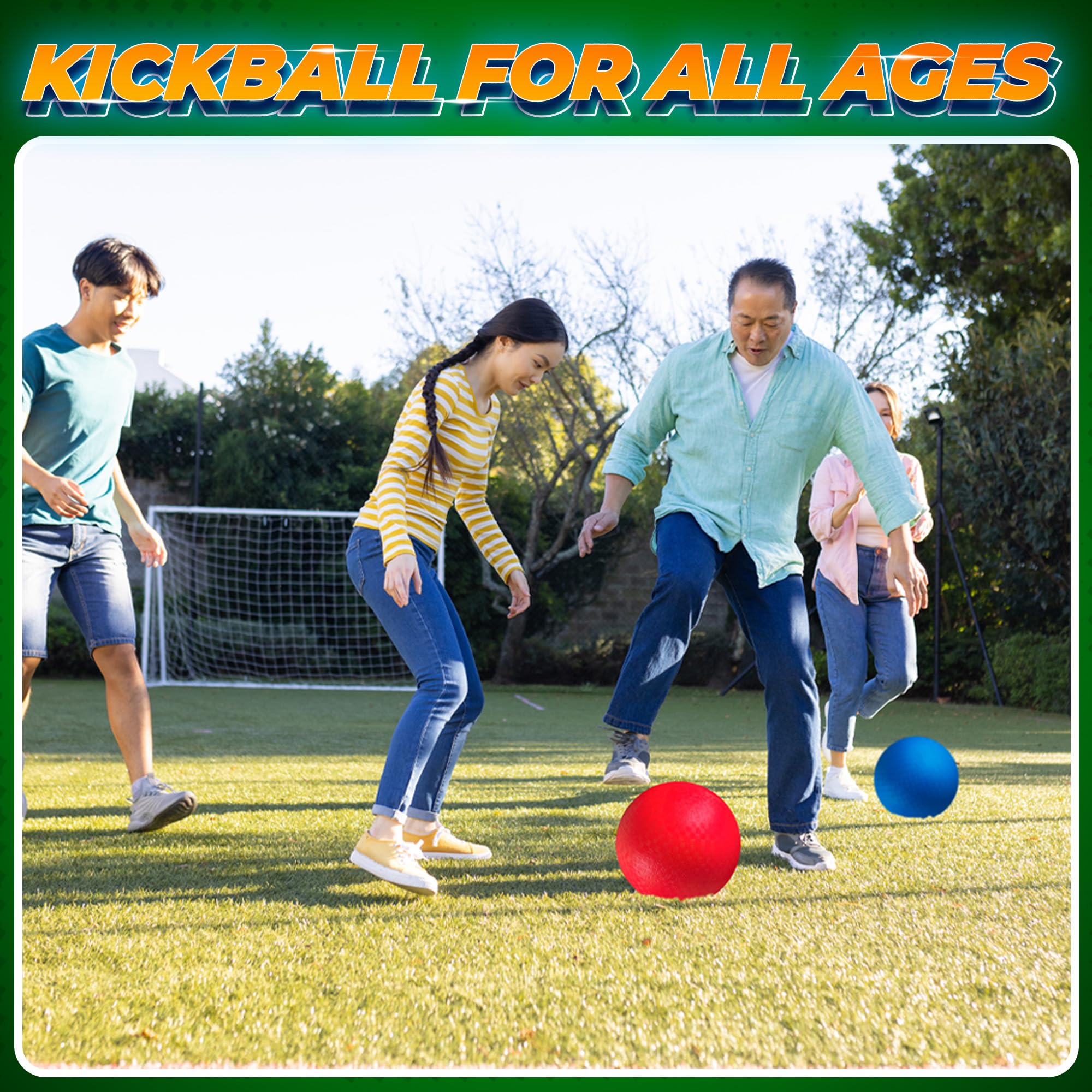 Red & Blue Kickball Set (8.5 Inch) - Includes Pump - Durable Rubber Playground Balls for Kids and Adults
