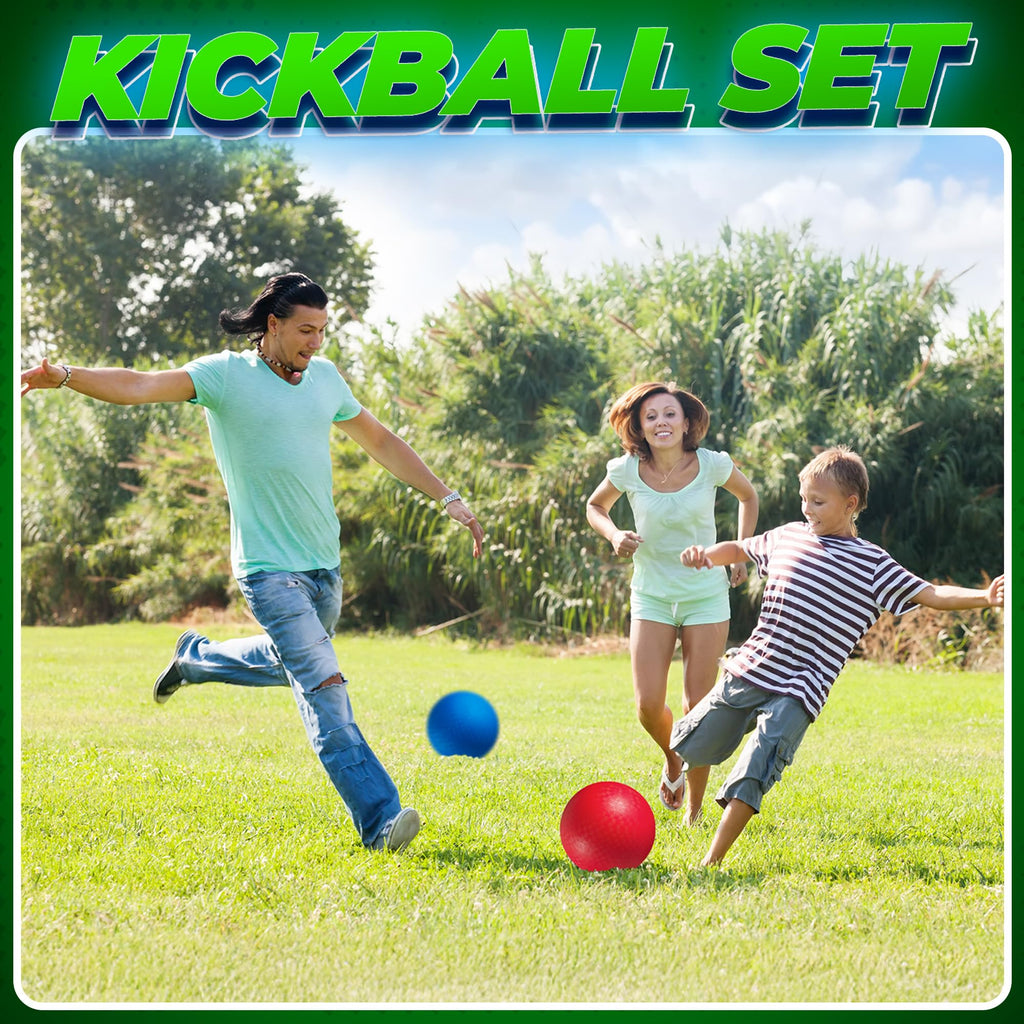 Red & Blue Kickball Set (8.5 Inch) - Includes Pump - Durable Rubber Playground Balls for Kids and Adults