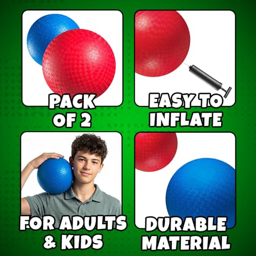 Red & Blue Kickball Set (8.5 Inch) - Includes Pump - Durable Rubber Playground Balls for Kids and Adults