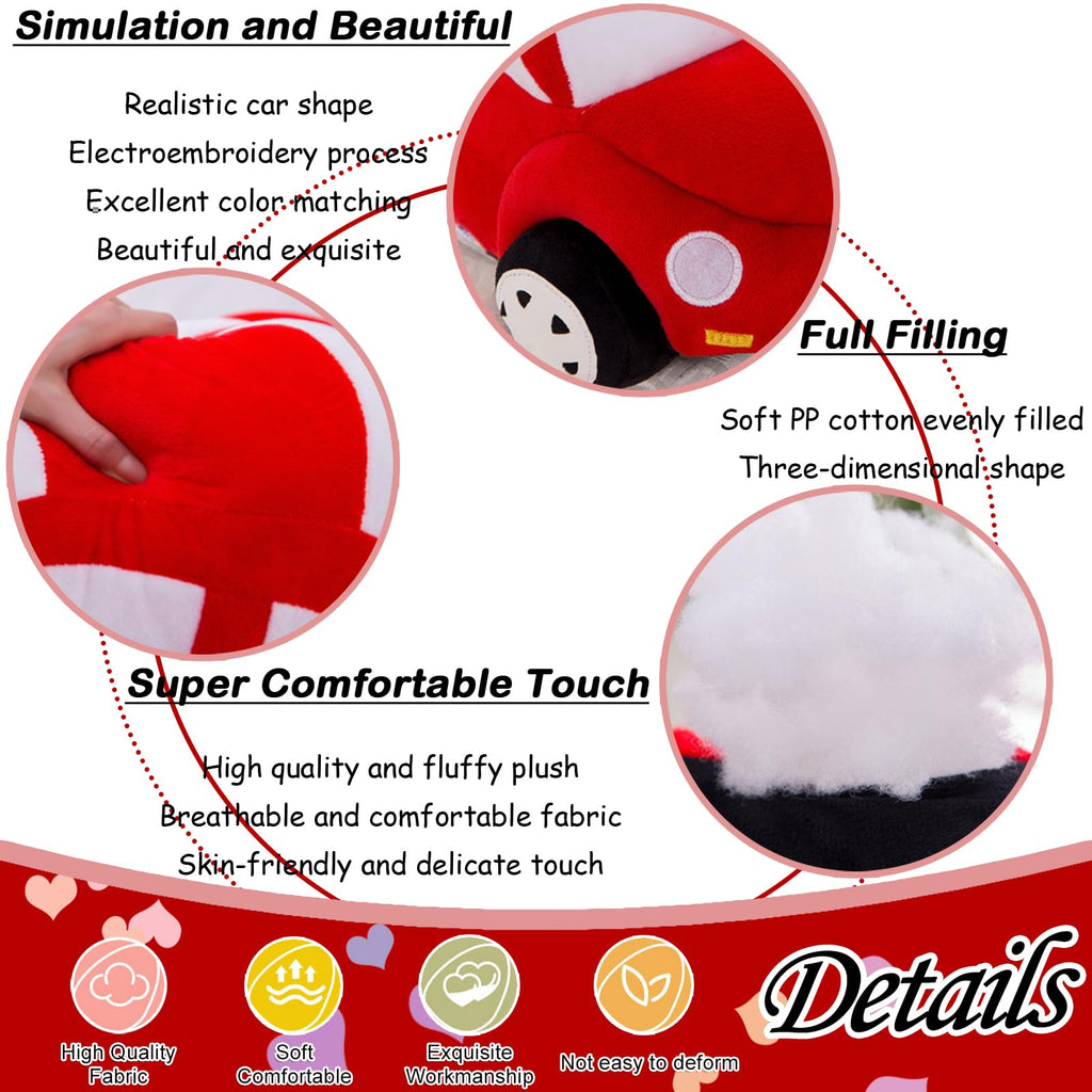 Red Car Plush Pillow 11.8 Inch - Cute Stuffed Toy for Kids and Car Lovers