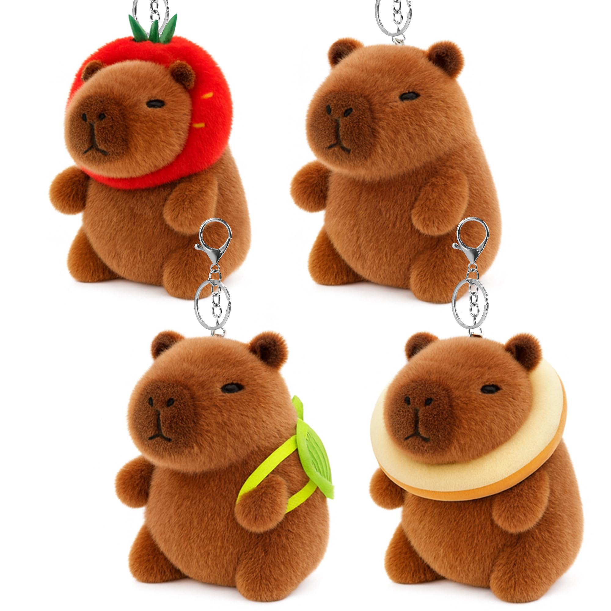 redaica 4 Pack Capybara Plush Keychain - Cute Kawaii Stuffed Animal Keychains for Backpacks, Carnival Prizes, Graduation Gifts
