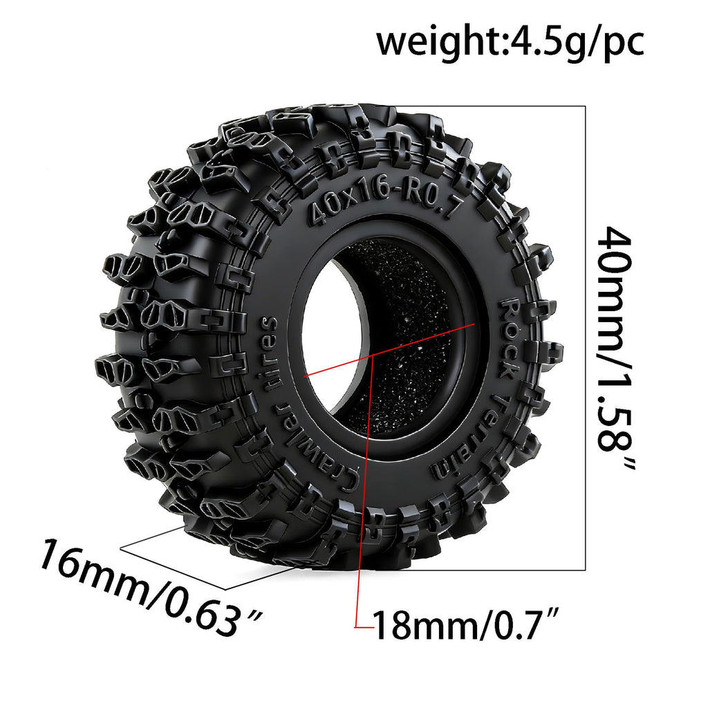 REDSPIDER 0.7 Cling On Crawler Tires - 40mm OD x 16mm for SCX30, Redcat Ascent-32, 1/30 1/32 RC Crawlers