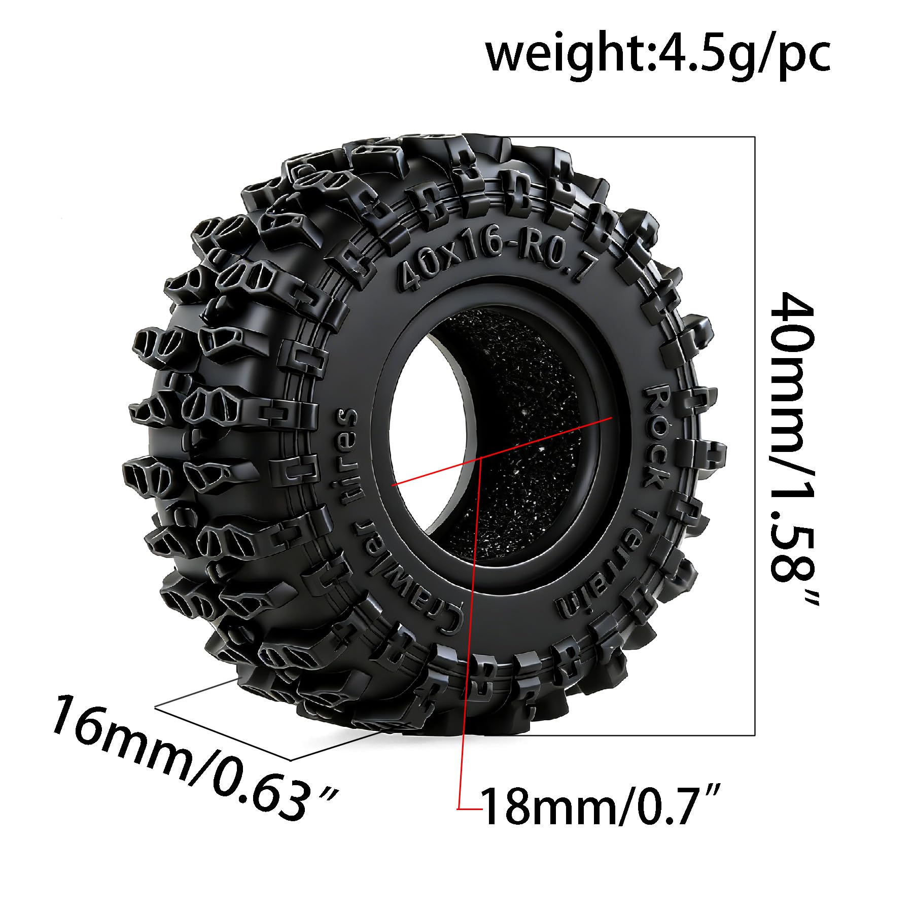 REDSPIDER 0.7 Cling On Crawler Tires - 40mm OD x 16mm for SCX30, Redcat Ascent-32, 1/30 1/32 RC Crawlers