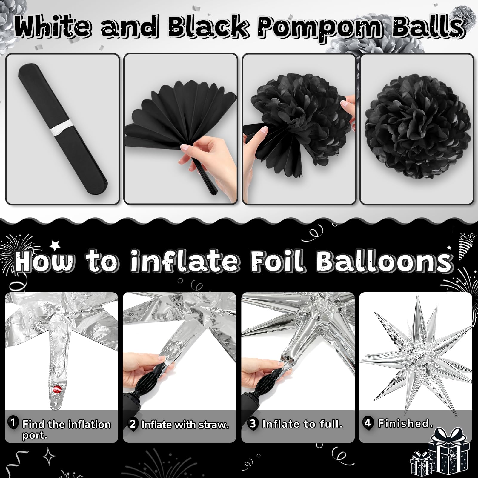 REDWORD 18th Birthday Decorations Kit - Black White Theme with Time To Adult Banner, Backdrop, Balloons, Cake Toppers for Boys Girls 18 Year Old Party