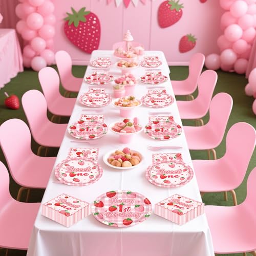 REDWORD Berry 1st Birthday Party Supplies – 96-Piece Strawberry Themed Set for 24 Guests