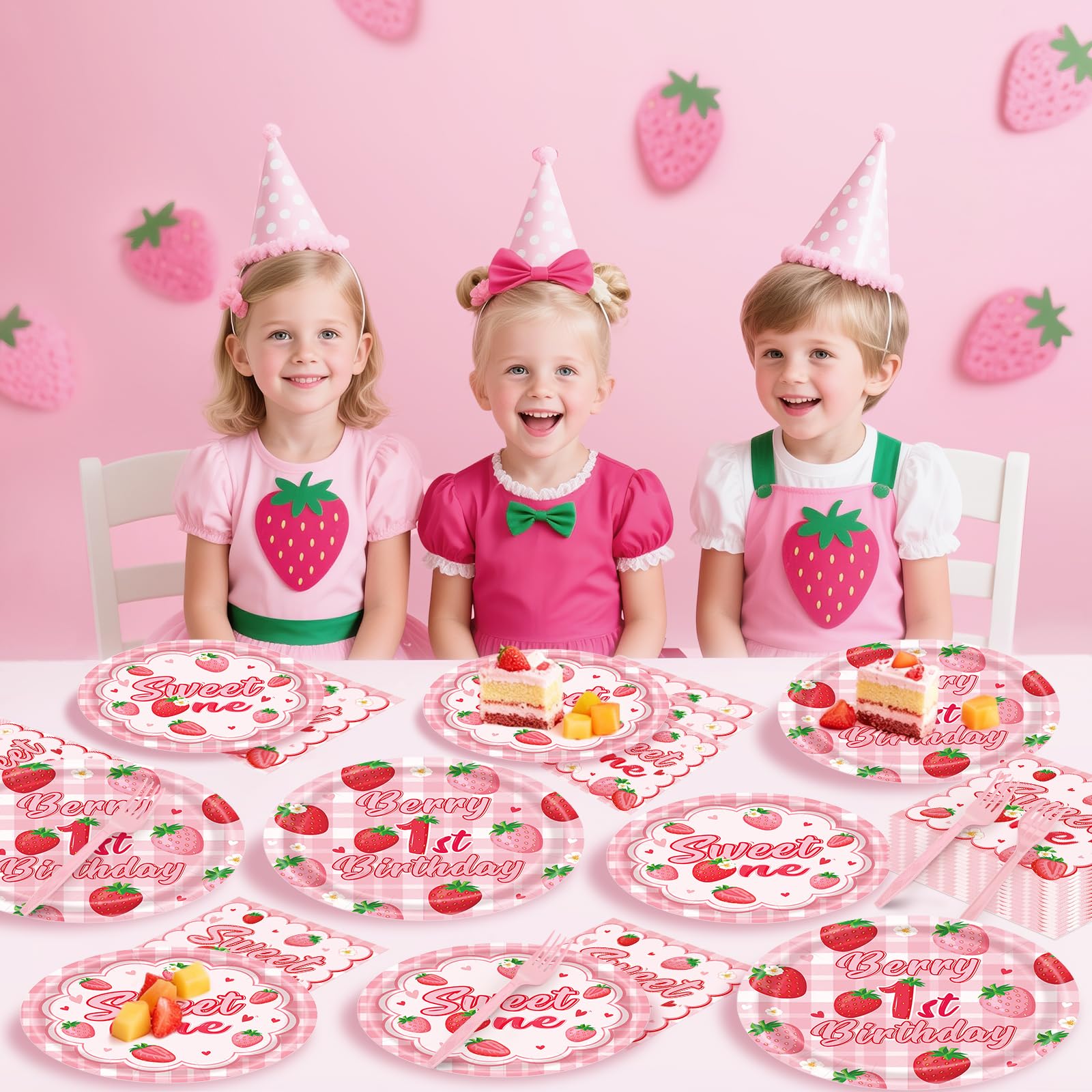 REDWORD Berry 1st Birthday Party Supplies – 96-Piece Strawberry Themed Set for 24 Guests