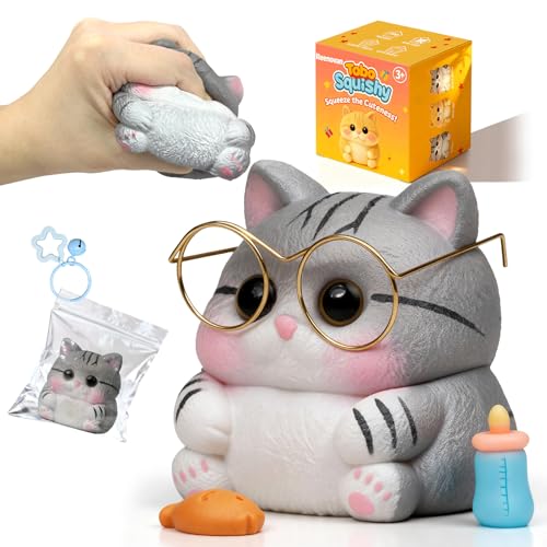 Reenovan Cat Squishy Toy – Soft TPR Stress Relief Sensory Fidget Toy with Removable Accessories, Cute Kawaii Desk Decoration for Kids and Adults