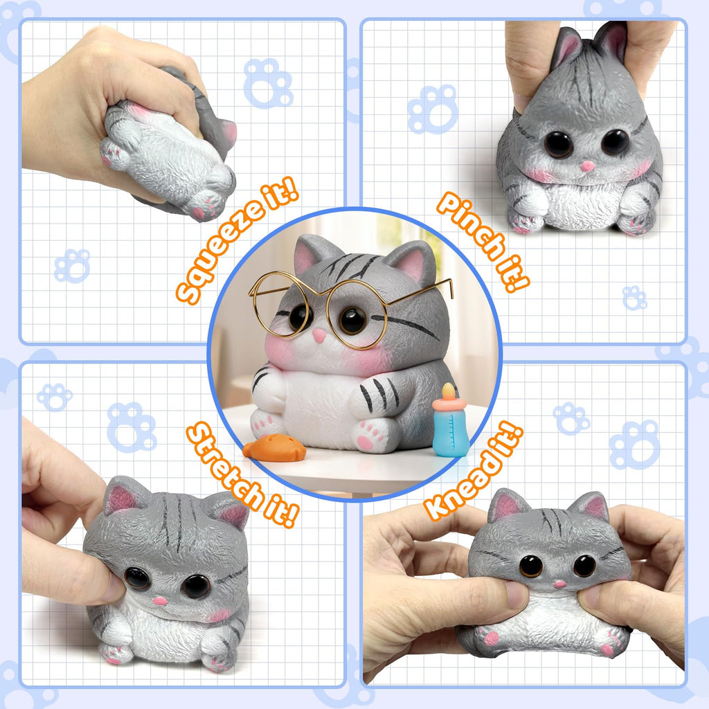 Reenovan Cat Squishy Toy – Soft TPR Stress Relief Sensory Fidget Toy with Removable Accessories, Cute Kawaii Desk Decoration for Kids and Adults