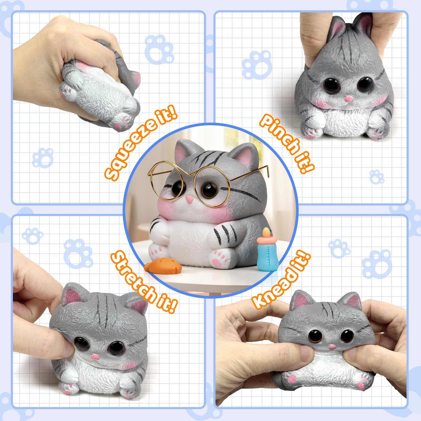 Reenovan Cat Squishy Toy – Soft TPR Stress Relief Sensory Fidget Toy with Removable Accessories, Cute Kawaii Desk Decoration for Kids and Adults