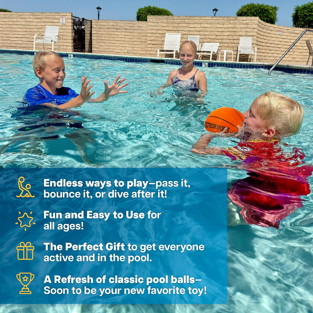 Refresh Sports Aqua Dive Pool Ball – 6-Inch Underwater Basketball, Football & Soccer Toy for Kids Ages 4-12