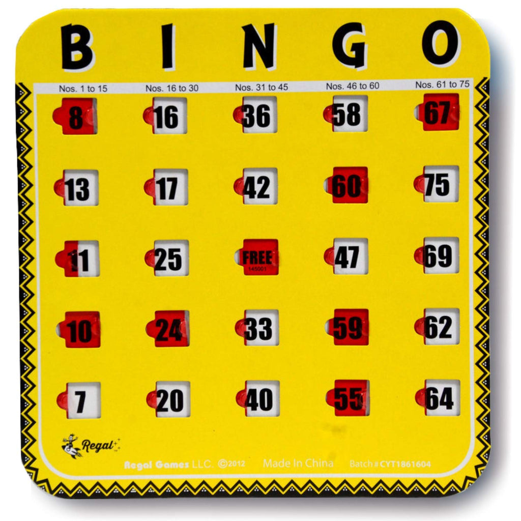 Regal Bingo 8-Pack Reusable Sliding Window Bingo Cards - Large Print for Adults, Yellow