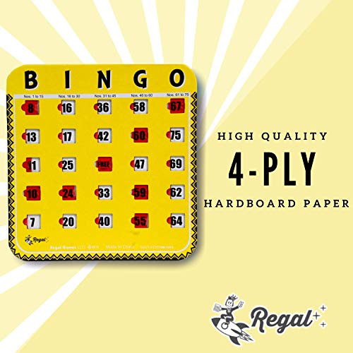 Regal Bingo 8-Pack Reusable Sliding Window Bingo Cards - Large Print for Adults, Yellow