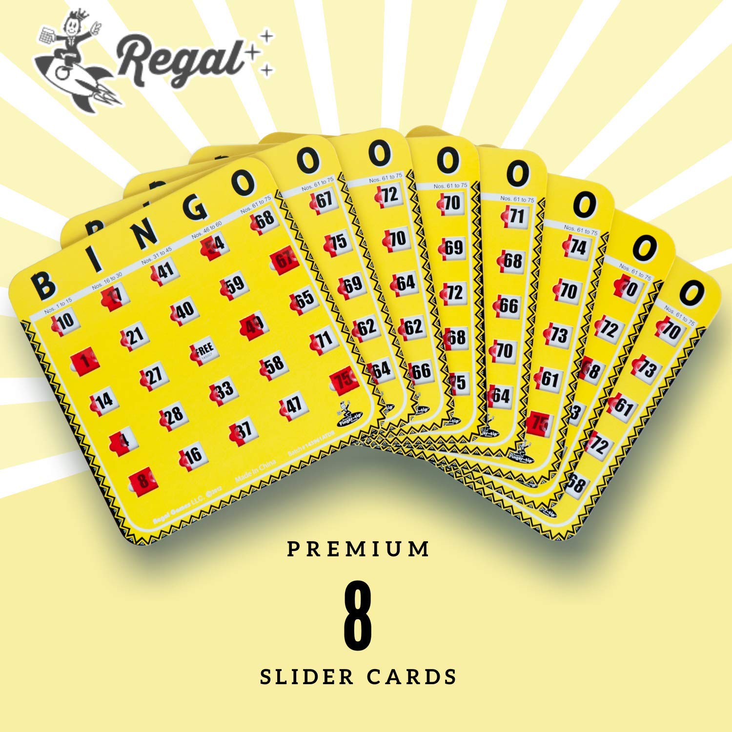 Regal Bingo 8-Pack Reusable Sliding Window Bingo Cards - Large Print for Adults, Yellow