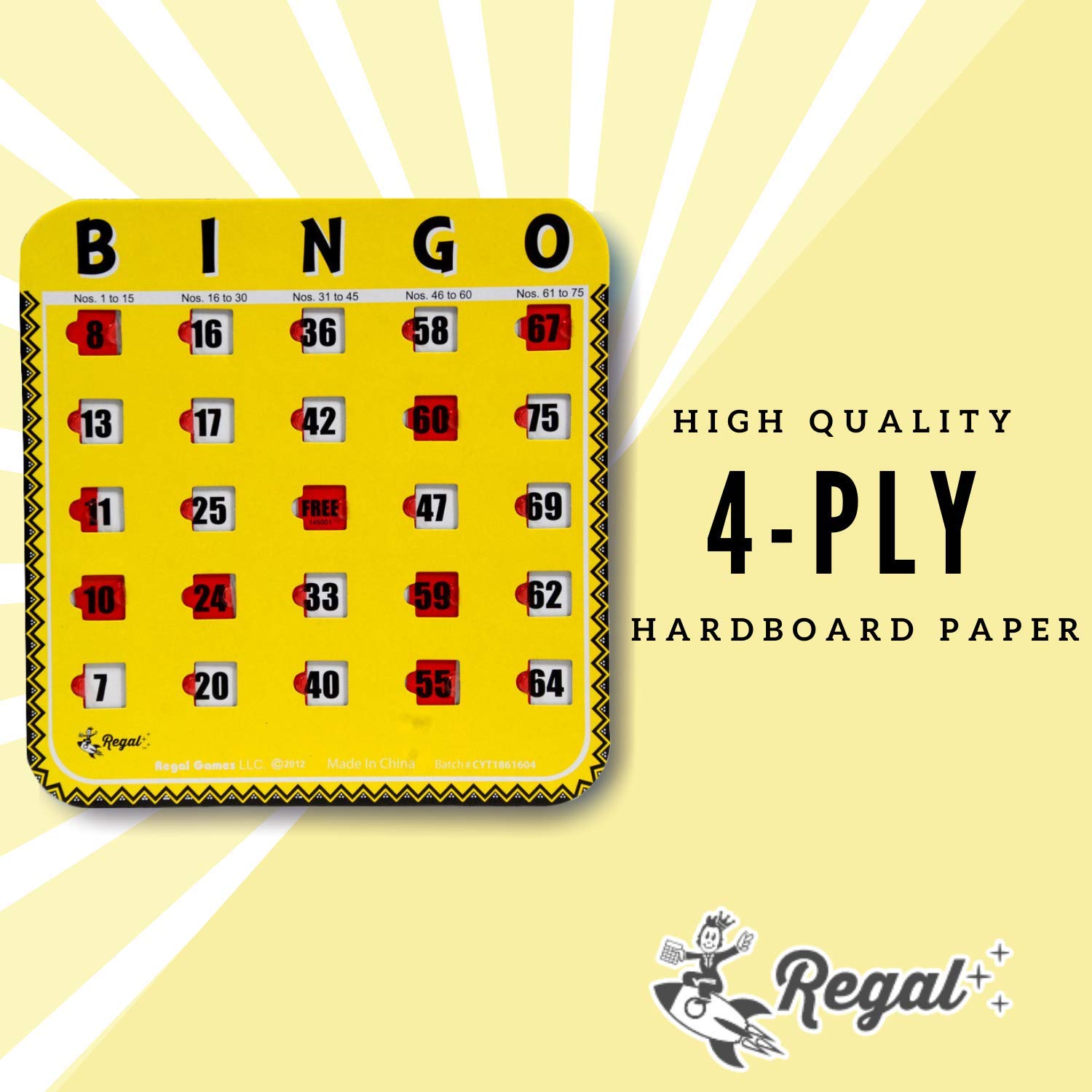 Regal Bingo 8-Pack Reusable Sliding Window Bingo Cards - Large Print for Adults, Yellow