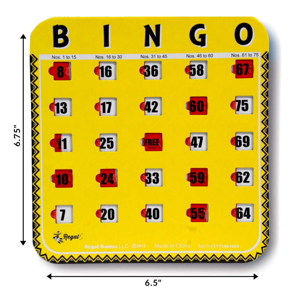 Regal Bingo 8-Pack Reusable Sliding Window Bingo Cards - Large Print for Adults, Yellow