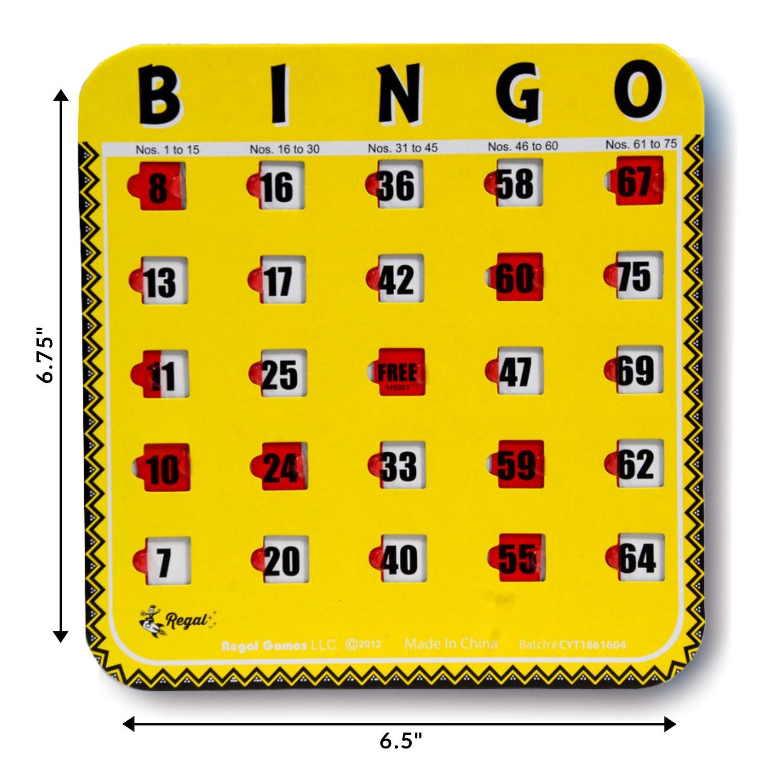 Regal Bingo 8-Pack Reusable Sliding Window Bingo Cards - Large Print for Adults, Yellow