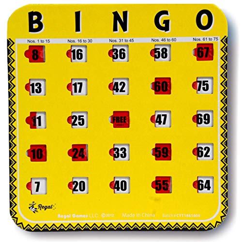 Regal Bingo 8-Pack Reusable Sliding Window Bingo Cards - Large Print for Adults, Yellow