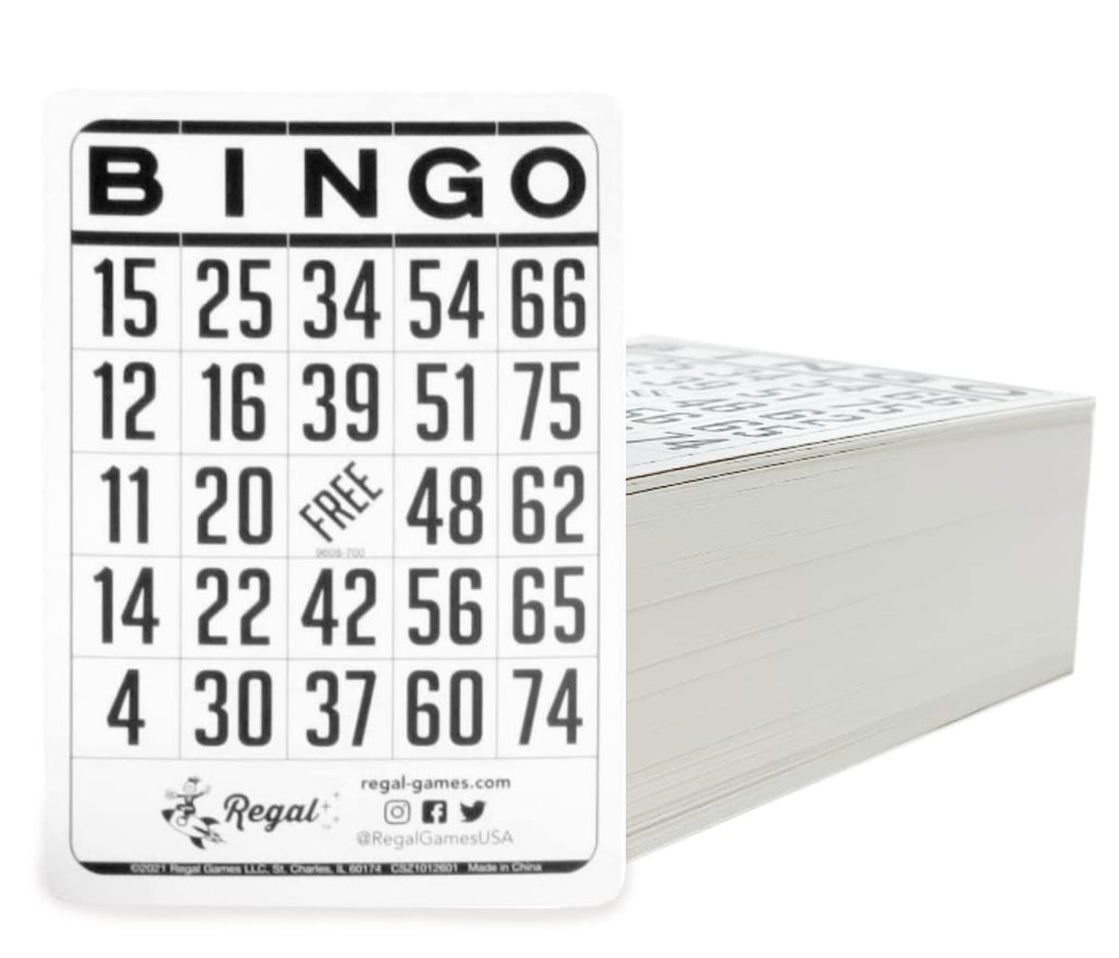 Regal Games 200-Count Reusable Bingo Cards – Classic White Sheets for Family Game Night, Parties & Travel