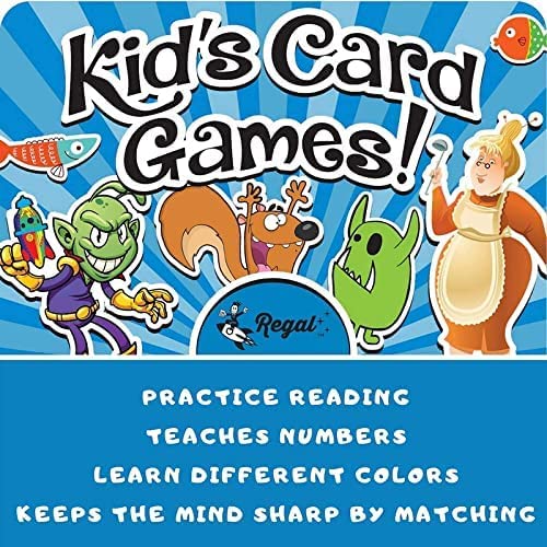 Regal Games 6 Classic Card Games for Kids – Go Fish, Crazy 8's, Old Maid, Slap Jack, War, Silly Monster Memory Match – Extra-Large Cards for Ages 4+