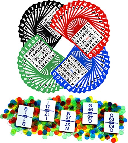 Regal Games Bingo Set: 50 Cards + 50 Calling Cards + 500 Transparent Chips, 4 Colors