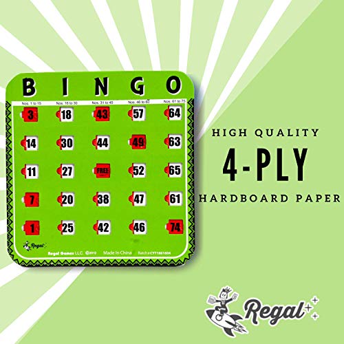 Regal Games Bulk Bingo Cards with Sliding Windows – 8 Pack, Green, Large Print for Adults