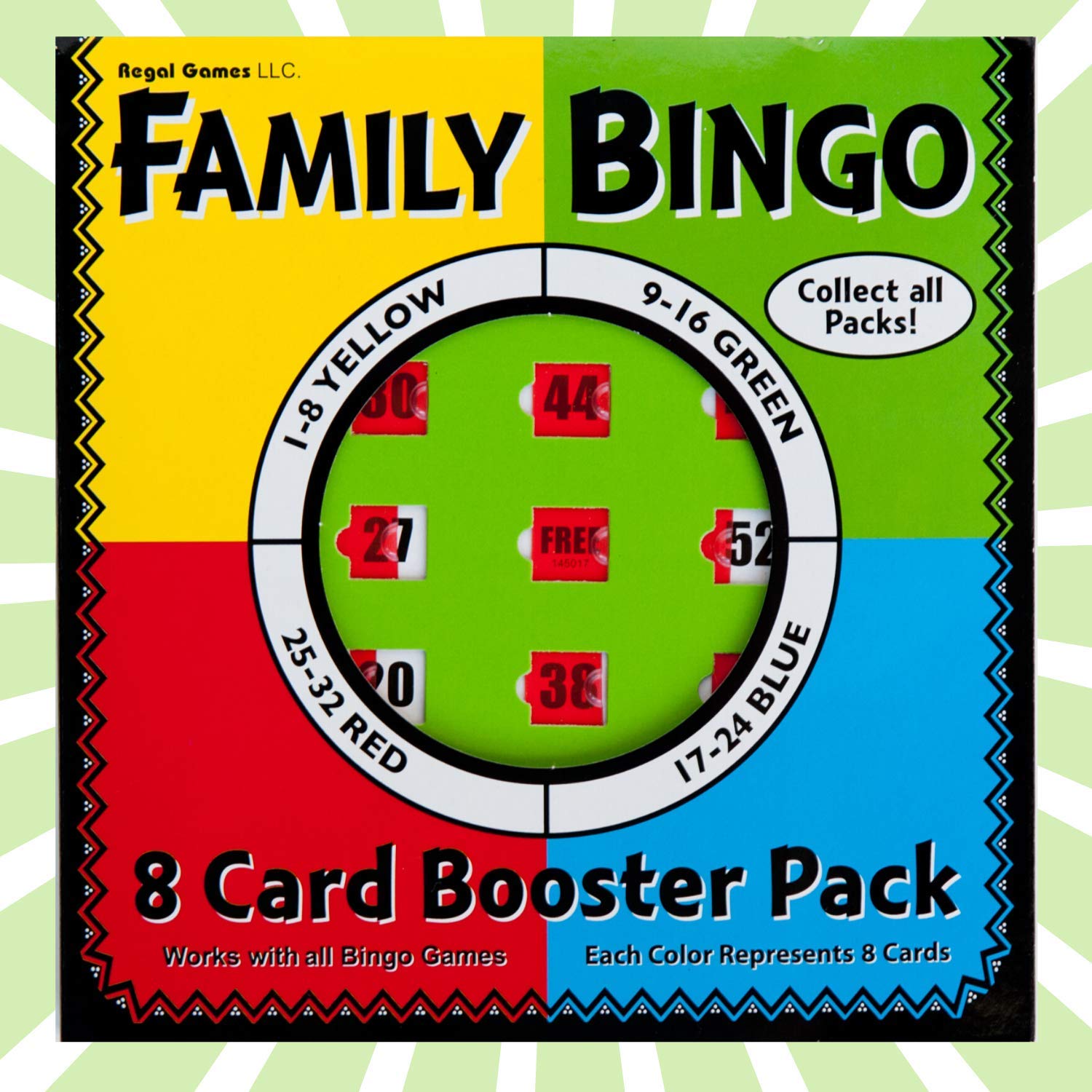 Regal Games Bulk Bingo Cards with Sliding Windows – 8 Pack, Green, Large Print for Adults