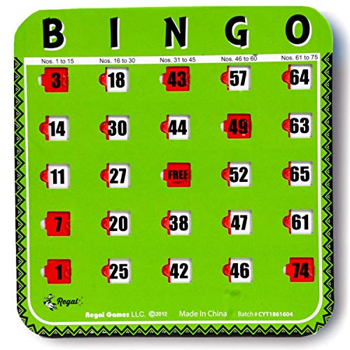Regal Games Bulk Bingo Cards with Sliding Windows – 8 Pack, Green, Large Print for Adults