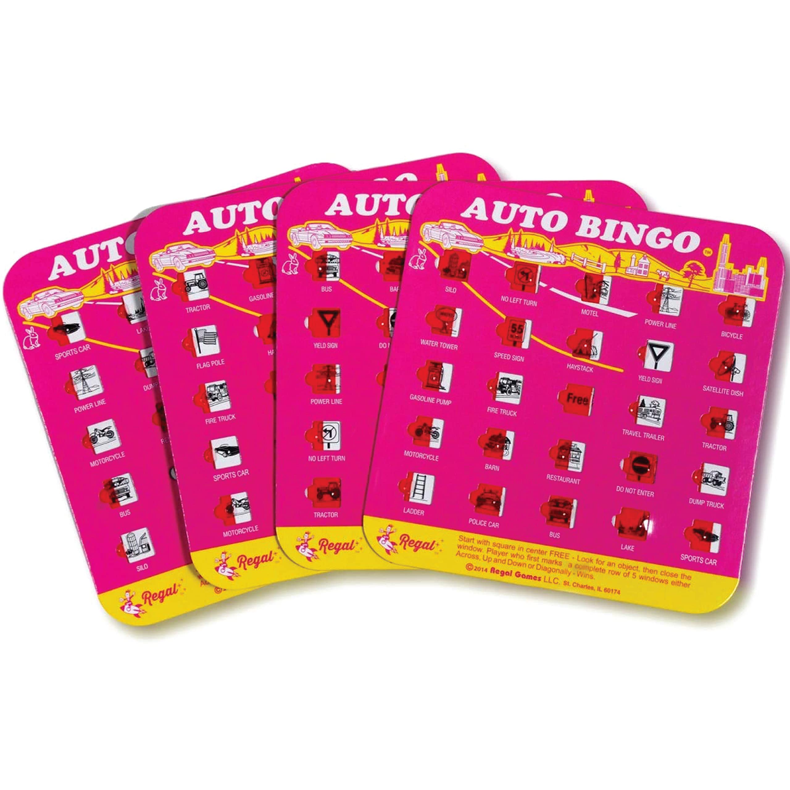 Regal Games Finger-Tip Shutter Bingo Cards - 4 Pack Pink - Reusable Travel Bingo with Sliding Windows