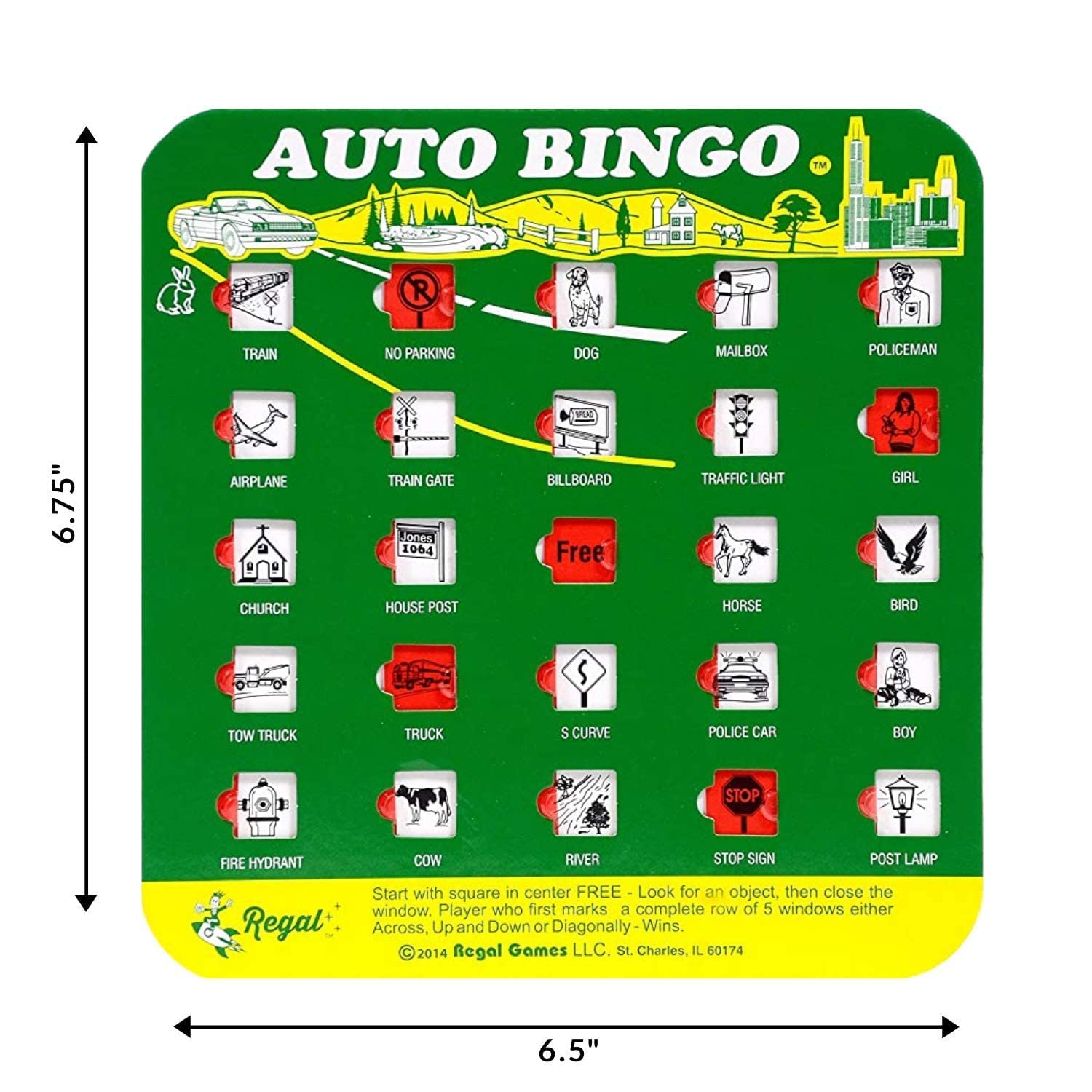 Regal Games Finger-Tip Shutter Bingo Cards (4-Pack) – Sliding Windows, Reusable Travel Bingo Set for Adults & Kids, Green