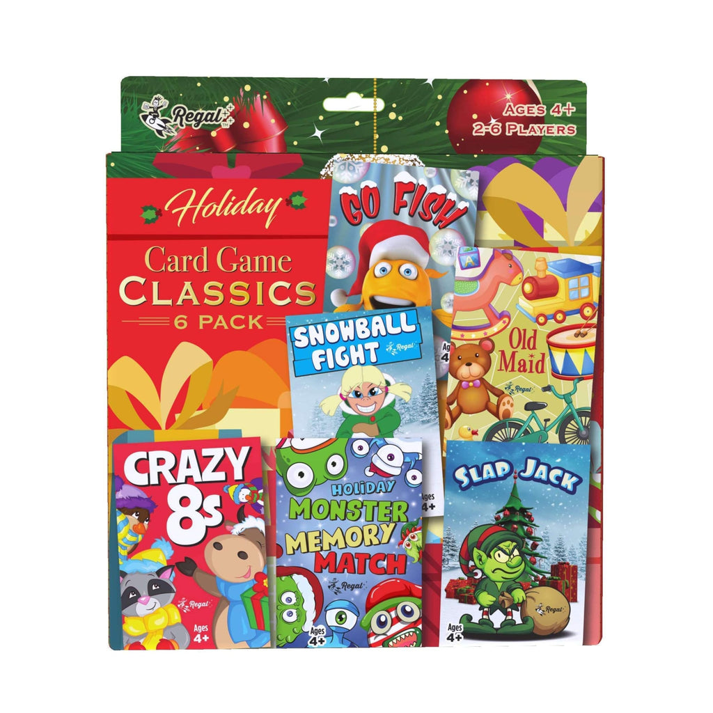 Regal Games Holiday Card Games 6-Pack: Go Fish, Crazy 8s, Old Maid, Slap Jack, Monster Memory, Snowball Fight